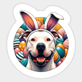 Dogo Argentino Enjoys Easter with Bunny Ear Headband Sticker